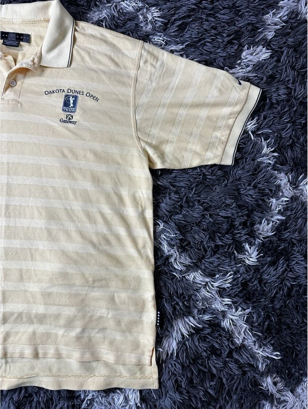 Vintage 90s Nike Golf Polo Shirt Mens Large Yellow Dakota Dunes Open Striped